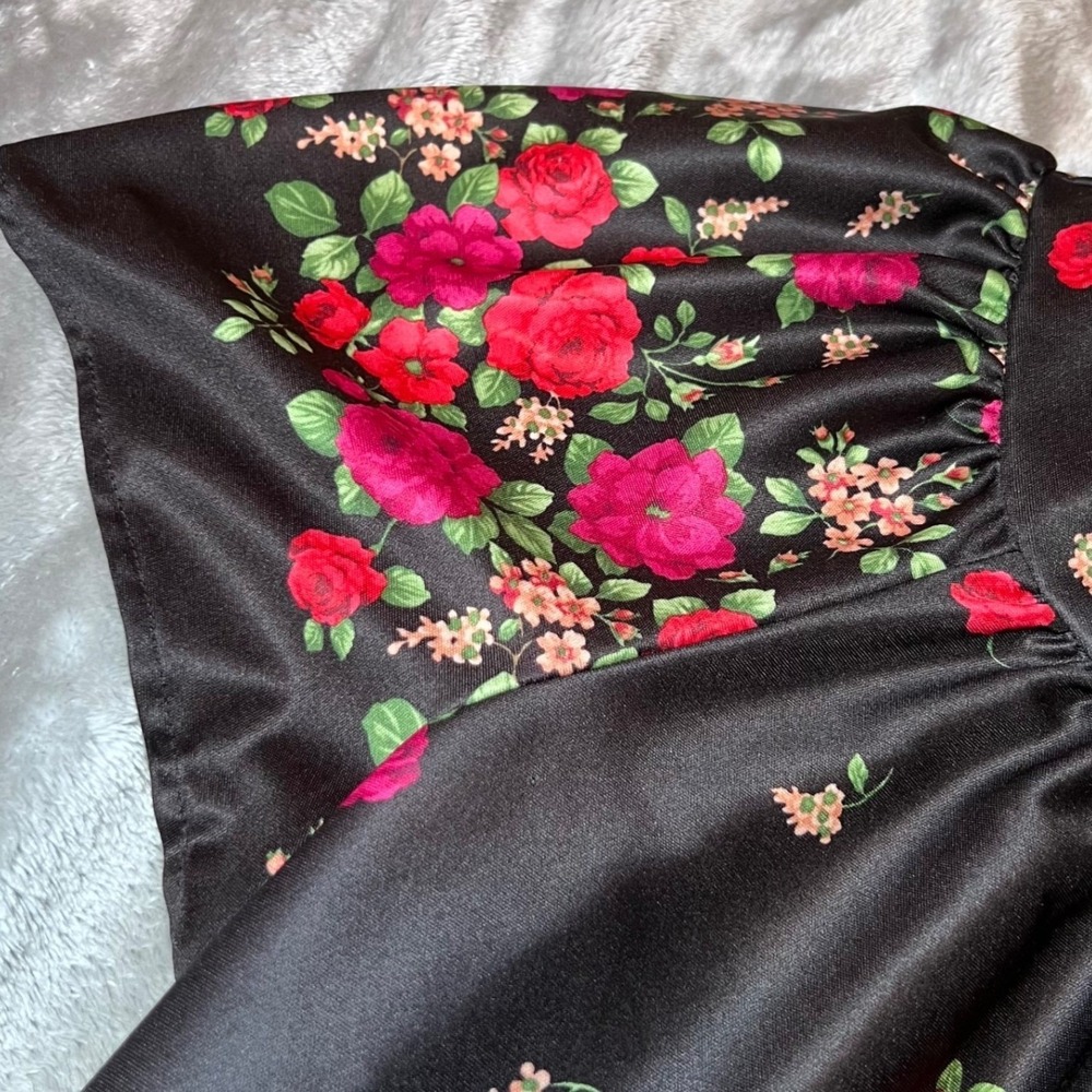 Anthony Richards Womens Size 1X Nightgown Black Red Floral MuuMuu House Gown - Picture 12 of 14